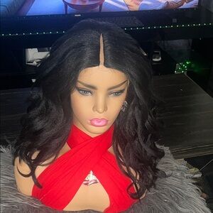 Elegant Black  V part Wavy Wig